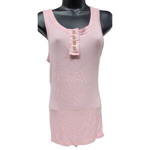 Zenana Pink Sleeveless Tank Top With Button Front Size L